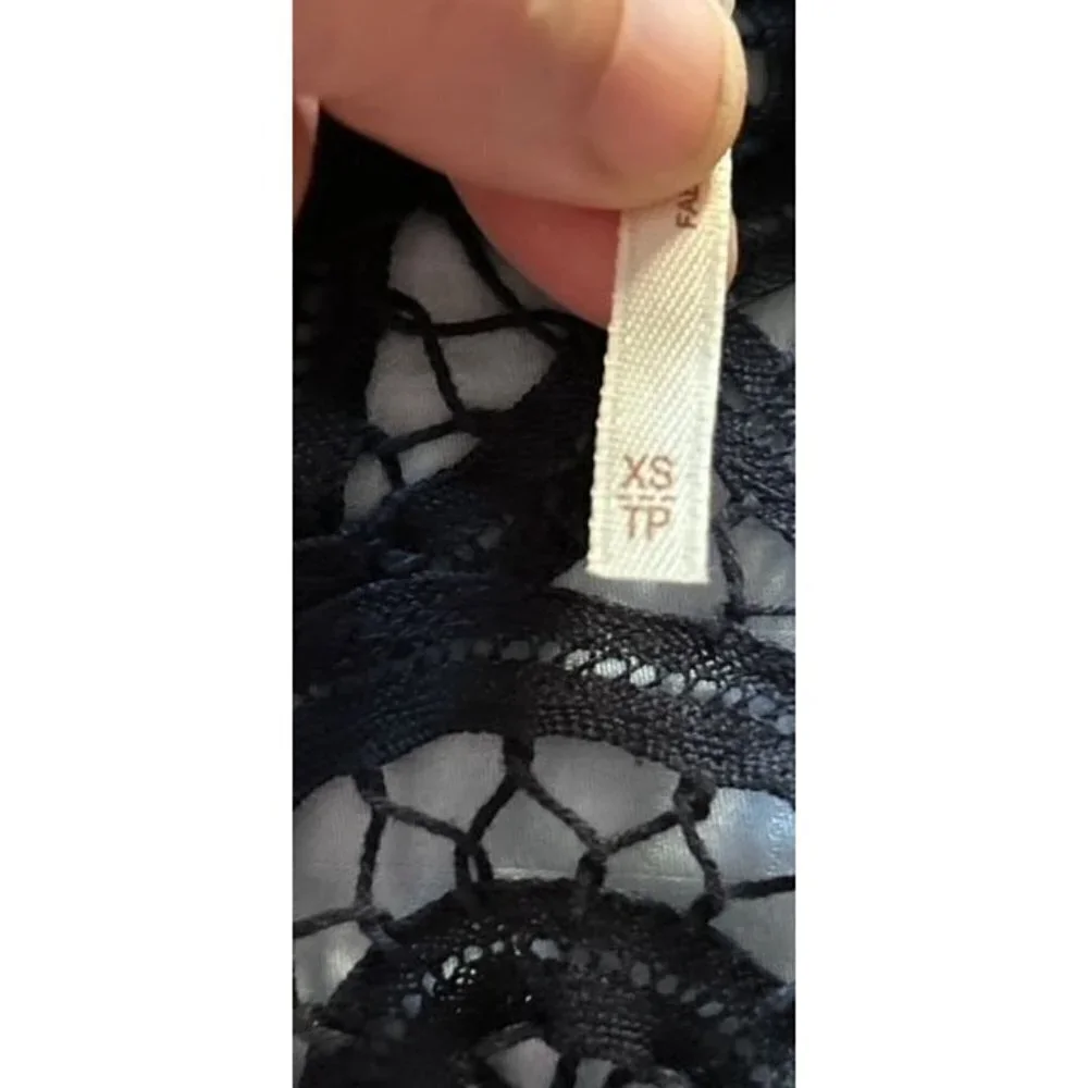 Free People Navy Crochet Lace Blouse Long Sleeves Size XSmall/P
